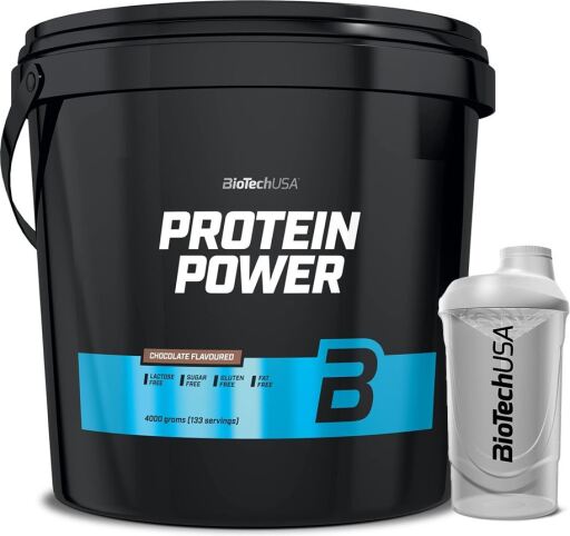 BioTech USA Protein Power 4000 gr + Shaker 600 ml Blanco